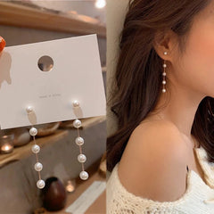 Trend Simulation Pearl Long Flower Rhinestone Earrings