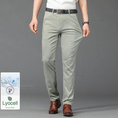 Men Casual Pants Ultra-thin Business Straight Solid Color