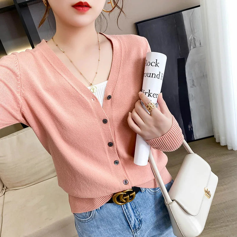 Cardigans Loose Solid Single Breasted V-neck Sweaters Fashion