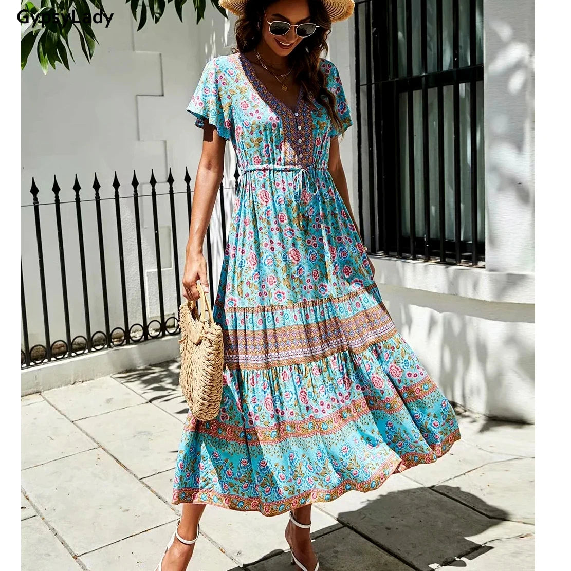 Floral Printed Maxi Dress Vintage Boho Casual Chic