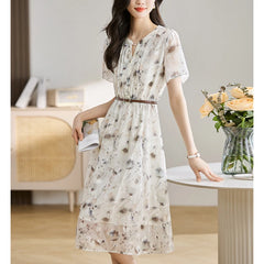 V-neck Elegant Fashion Floral Printed Midi Dress
