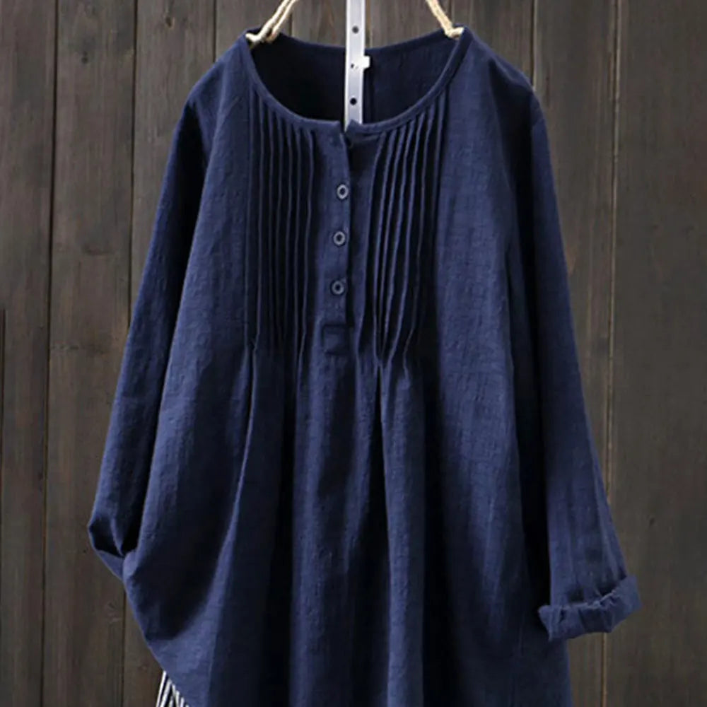 Casual Long Sleeve O Neck Loose Blouse Vintage Shirt Oversized Tops