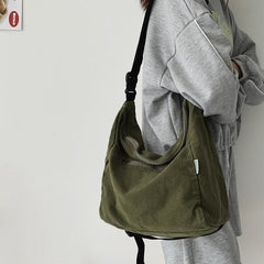 Leisure Canvas Shoulder Bag For Simple Solid Color Large Capacity