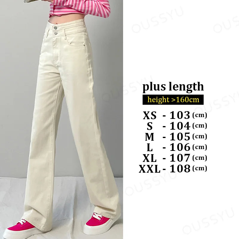 Jeans Women Straight Wide Leg Denim Cream Color High Waisted