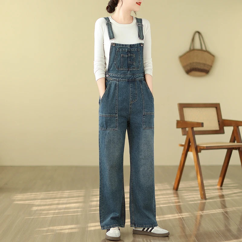 Casual Loose Jeans Jumpsuit Vintage Streetwear Wide Leg Cargo