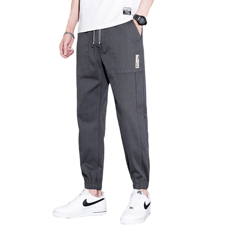 men's thin casual pants loose waist nine points elastic waist pants