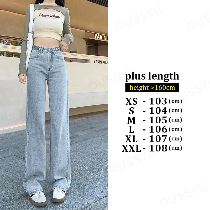 Straight  Jeans Adjust Elastic High Waist Vintage Denim Pants