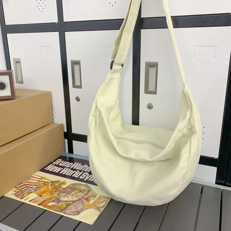 Solid Color Canvas Female Crossbody Bags Large Capacity