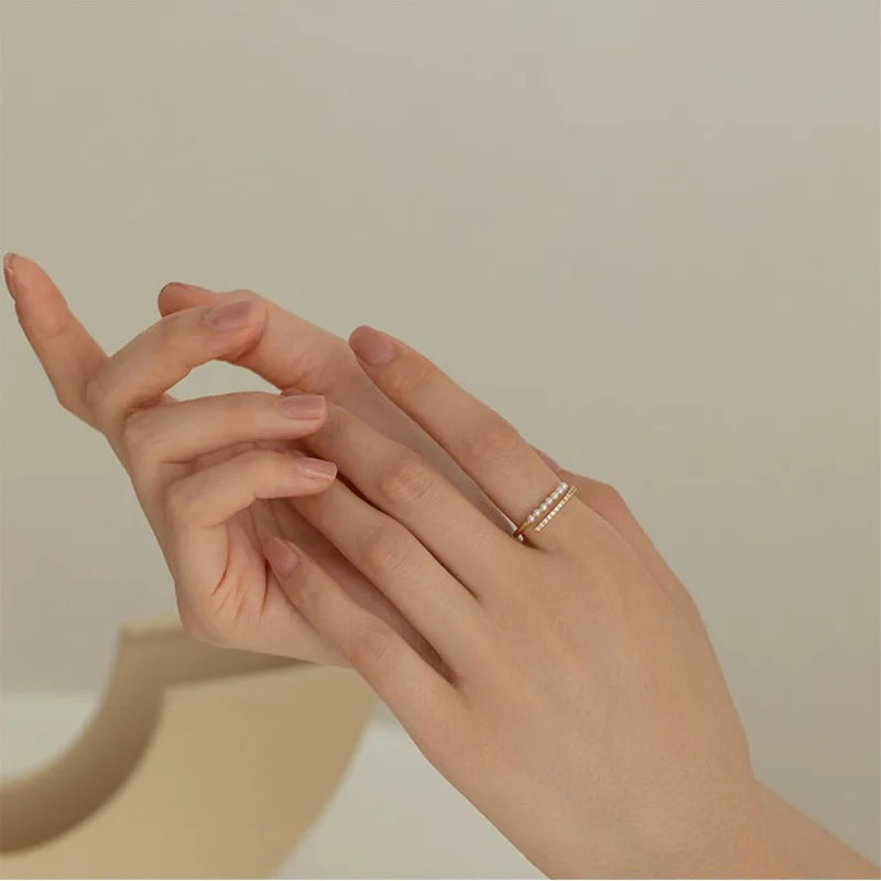 Simple Pearl Zircon Open Ring Jewelry Gift