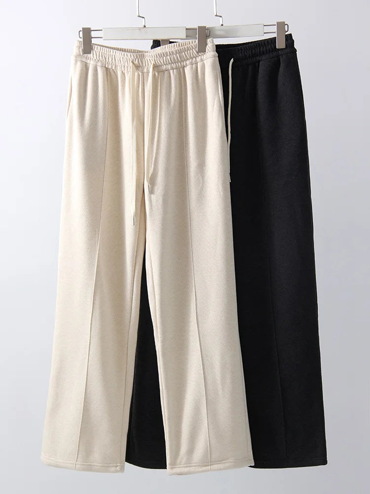 Wool Pants With Fleece Trousers High Waist Velvet Straight Leg Pants