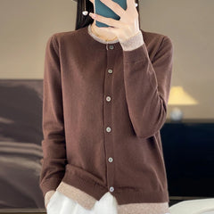 Knitted Cardigan Sweater Clothing O-neck Patchwork Long Sleeve Tops