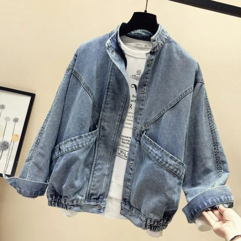 Denim bomber Jacket Women's Short Bat Sleeve Loose Woman coat