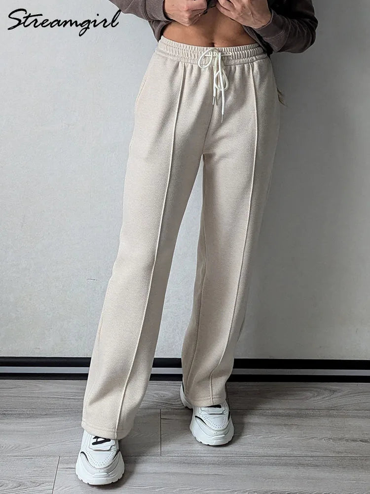 Wool Pants With Fleece Trousers High Waist Velvet Straight Leg Pants