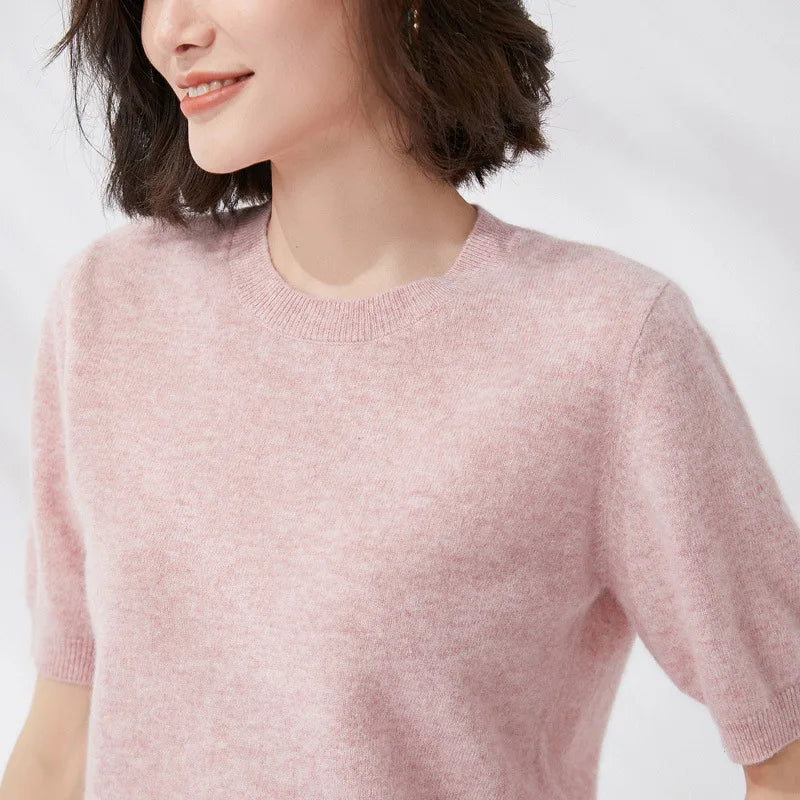 Short-sleeved O-neck  Pullover T-shirt Knitted Base Sweater