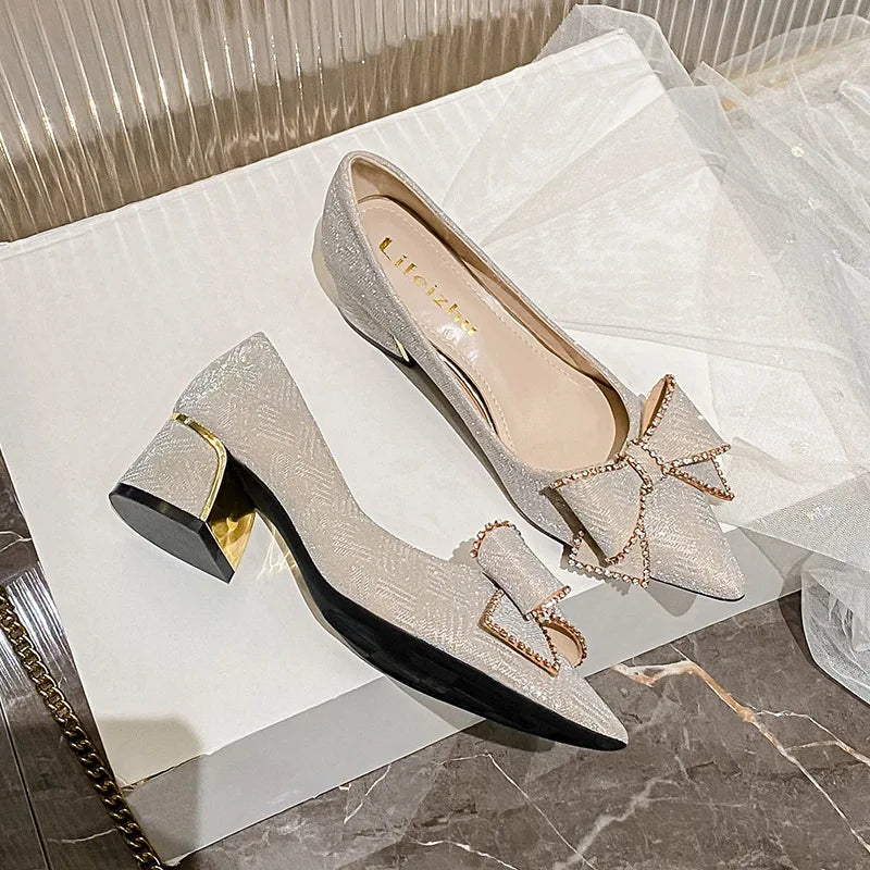 Women Pumps French Thick Heels High Heels Pointed Single Shoes