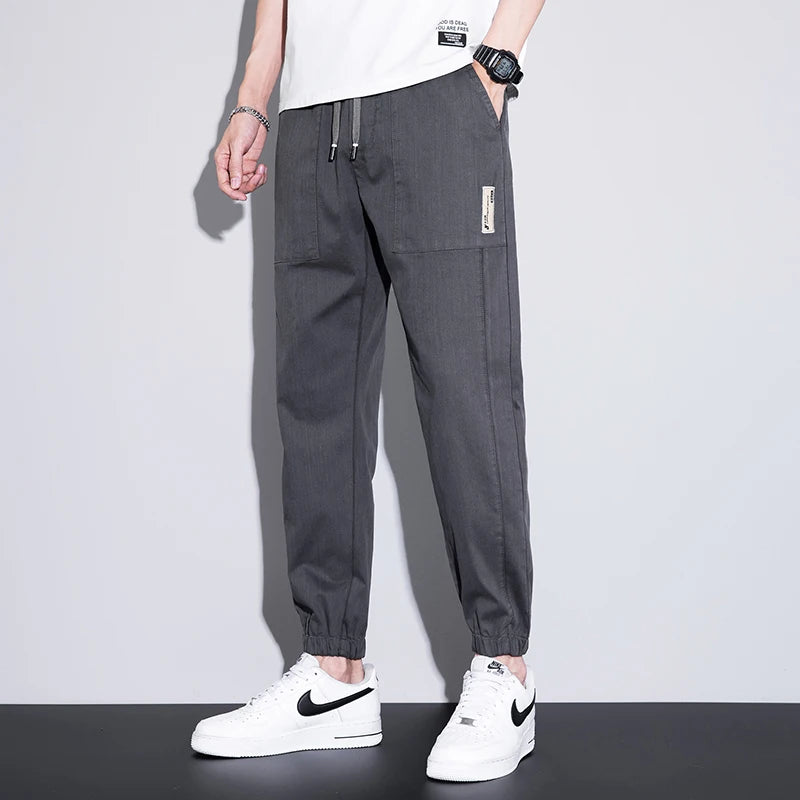 men's thin casual pants loose waist nine points elastic waist pants