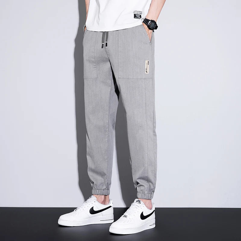 men's thin casual pants loose waist nine points elastic waist pants