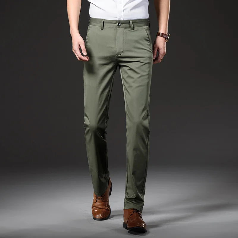 Cotton Stretch Straight Loose Lightweight Pants Men's Business Casual Trousers