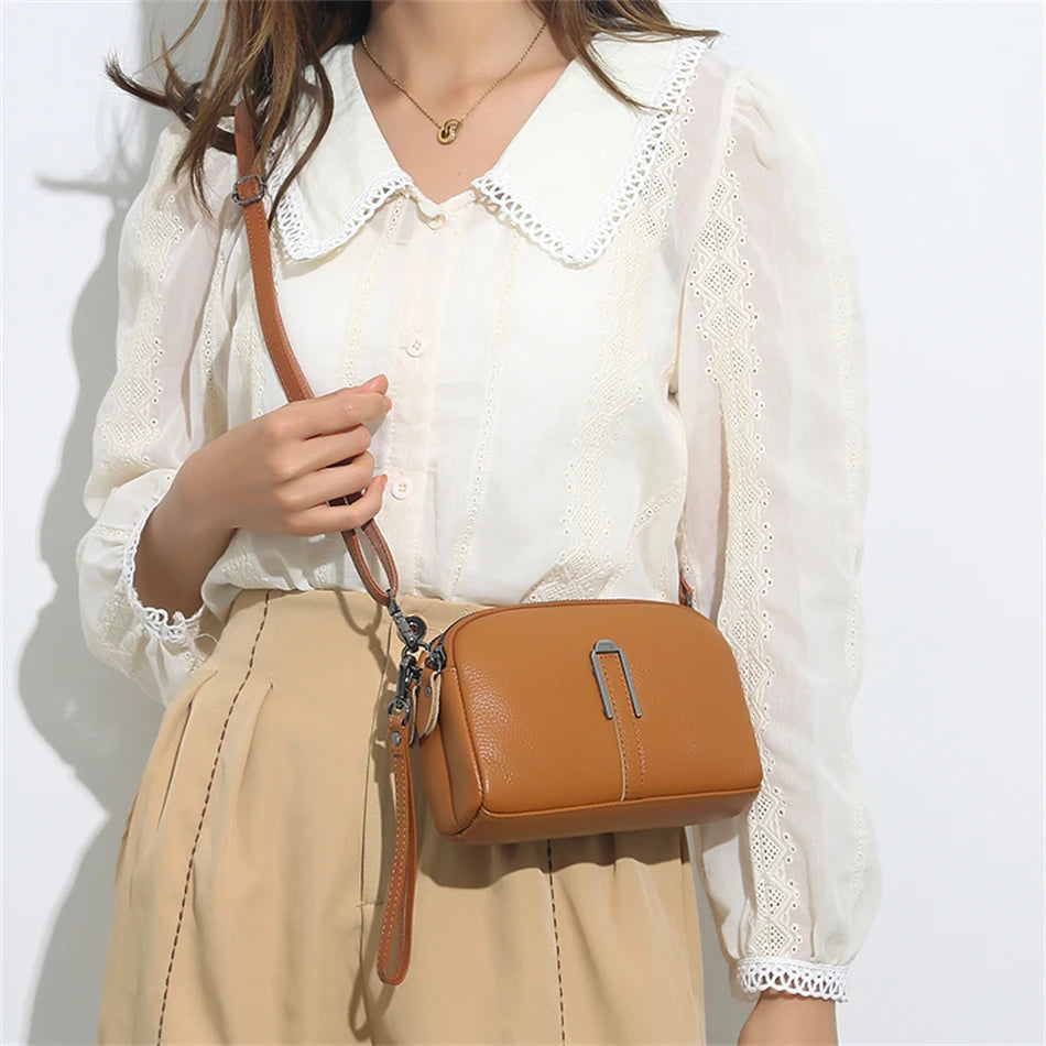 Genuine Leather Crossbody Bag Solid Color Clutch Phone Bags
