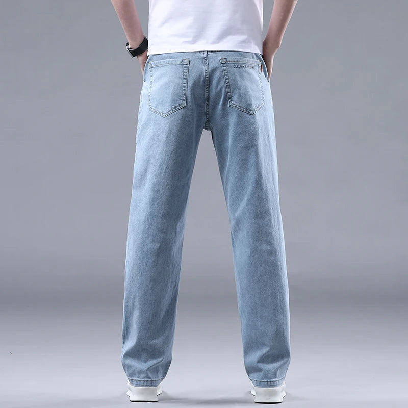 Straight Thin Jeans Men Classic Style Denim Pants