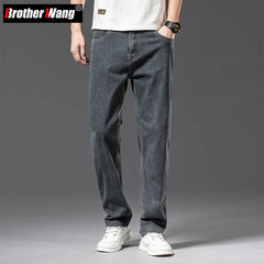 Plus Size Men's Loose Gray Thin Jeans Business Casual Denim