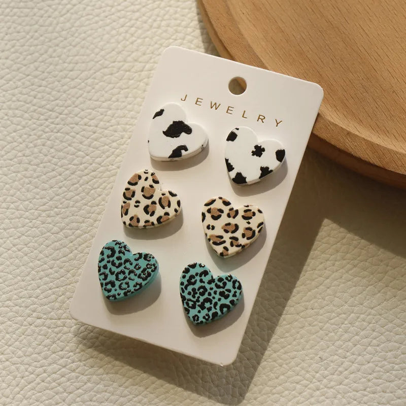 3Pairs/set Heart Stud Earrings for Women Colorful Jewelry Accessories