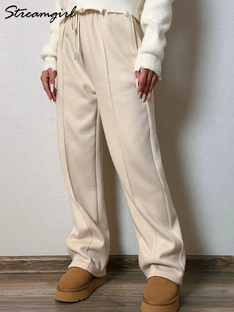 Wool Pants With Fleece Trousers High Waist Velvet Straight Leg Pants