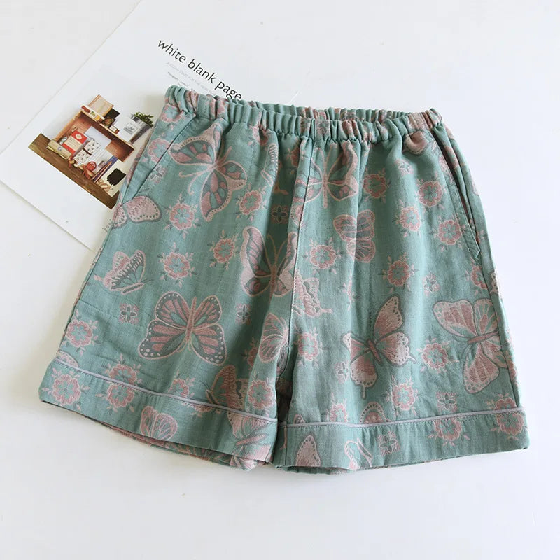 Shorts Cotton Vintage Yarn Weaving Printed Sleepwear Home Pants