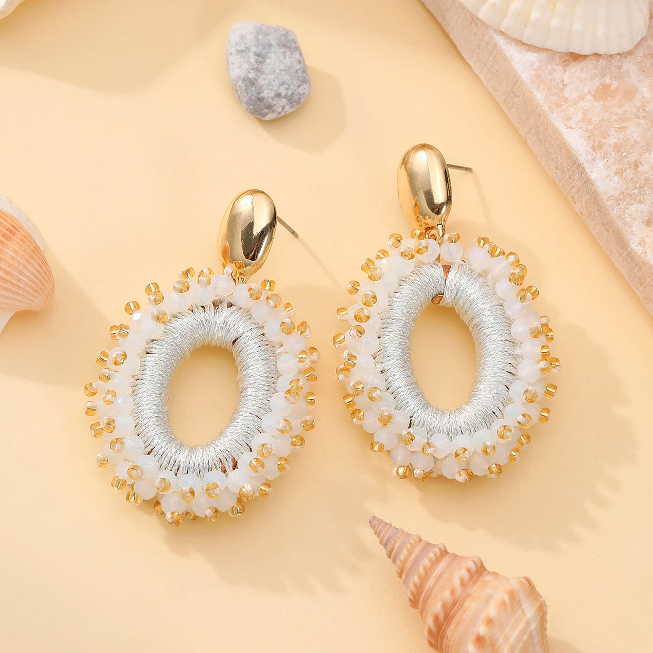 Fashion Big Drop Earrings for Thread Crystal Beads Jewelry