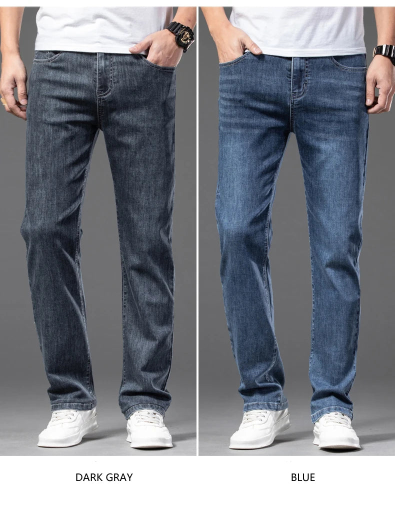 Summer Men's Thin Jeans Elastic Waist Fashion Casual Denim