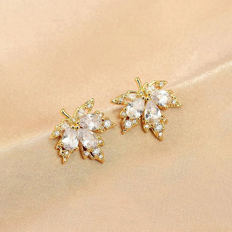 Chic Gold Color Maple Stud Earring Accessories Fashion