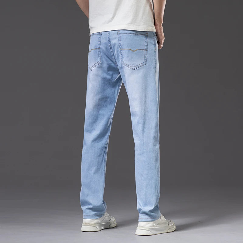 Plus Size Men's Jeans Loose Straight Stretch Thin Denim Pant