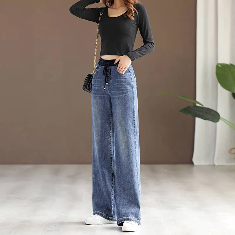 Casual Wide Leg Jeans Patchwork High Waist Vintage Baggy