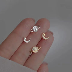 Simple Piercing Stud Earrings for Women Star Moon Fine Jewelry