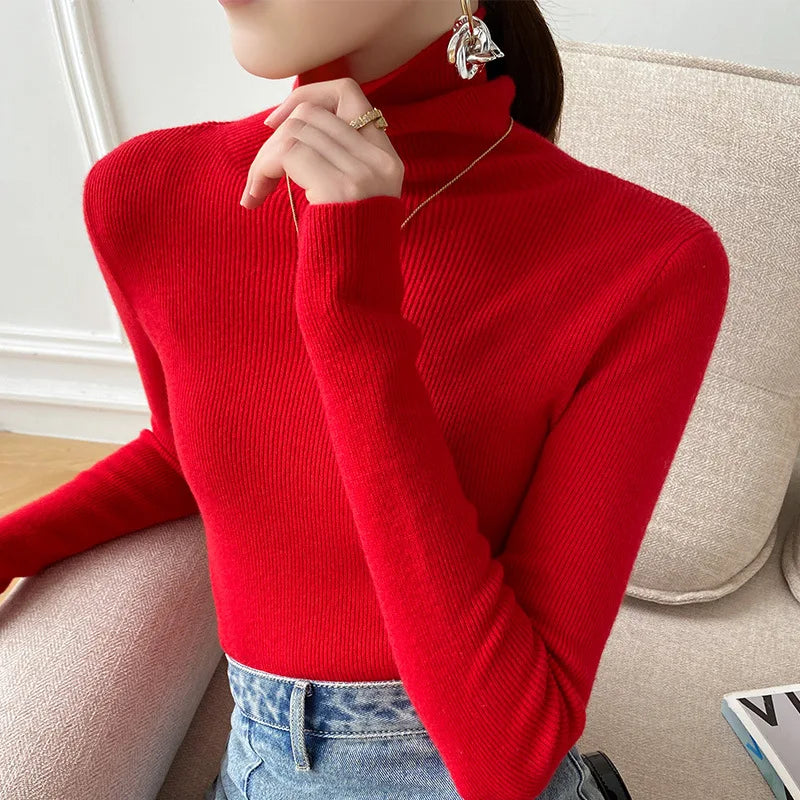 Women Sweater Turtleneck Warm Knitwear Casual Solid Fashion