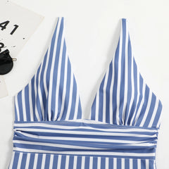 Striped One Piece Swimsuit Vintage Swimwear V-neck