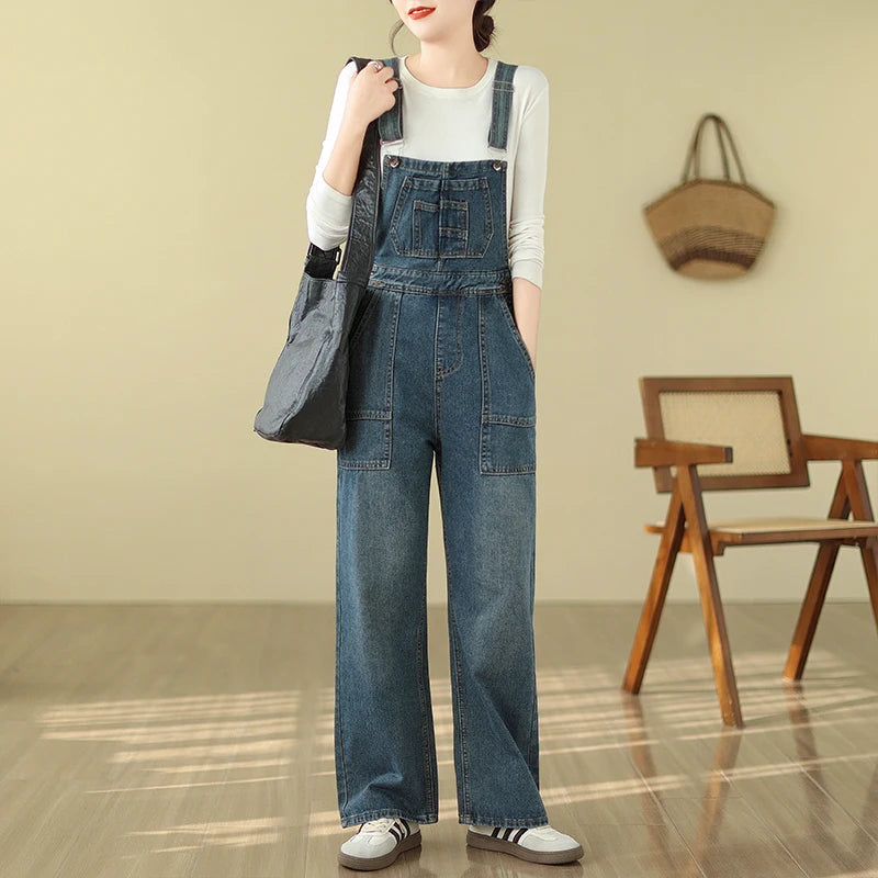 Casual Loose Jeans Jumpsuit Vintage Streetwear Wide Leg Cargo