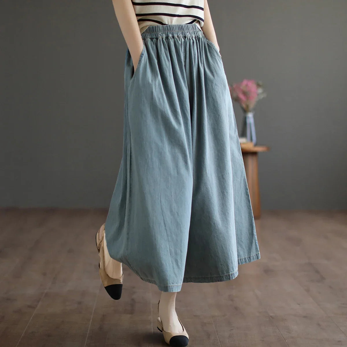 Trendy Wide Leg Jeans Skirts For Design Straight Loose Casual Solid Color