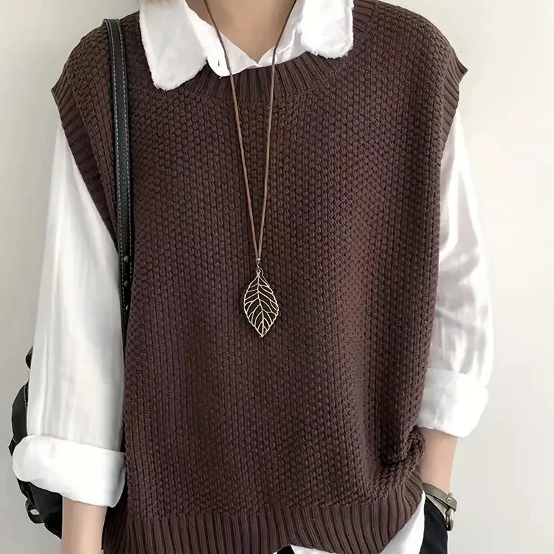 One Size Knitted Vest Irregular Hem Loose Sleeveless Jackets