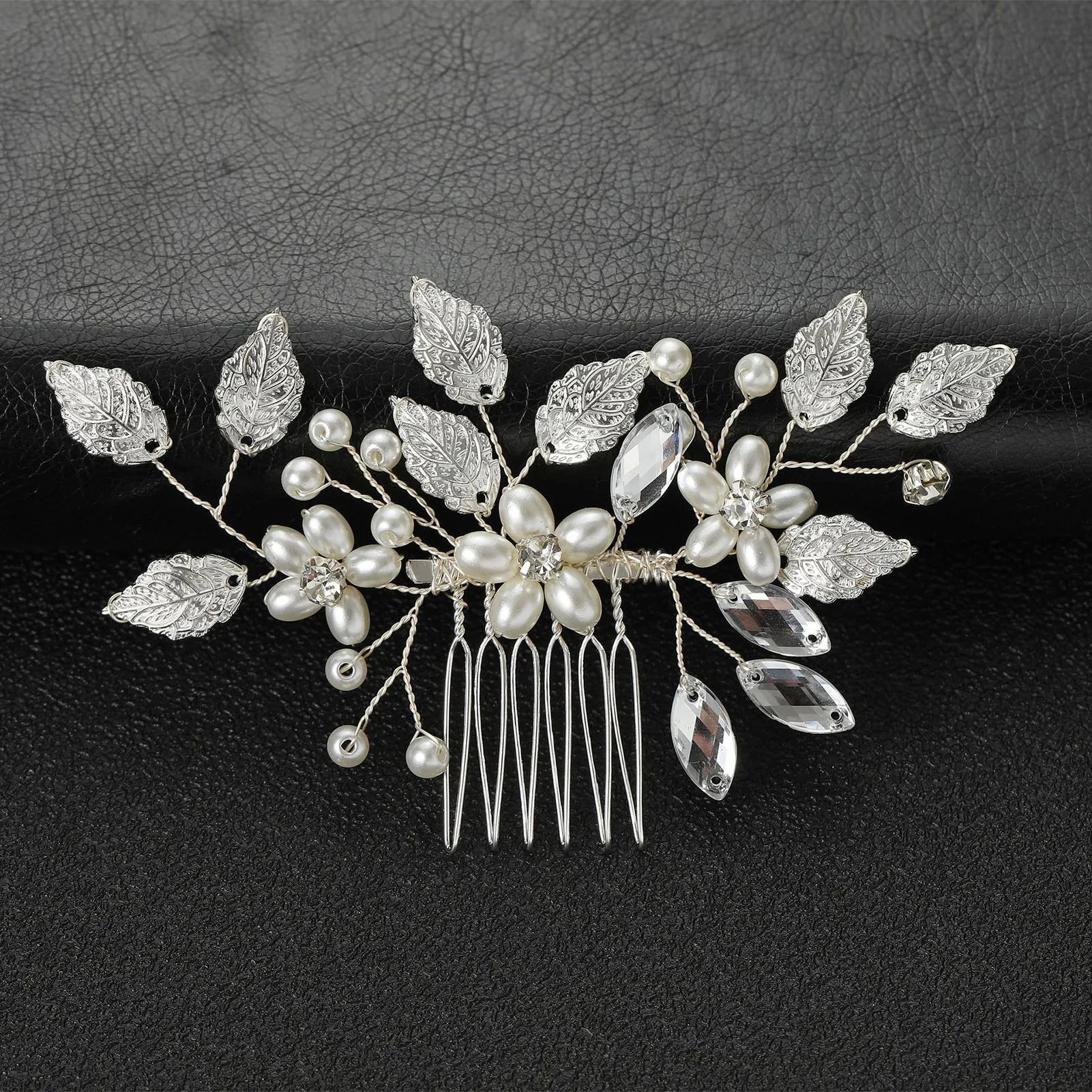 Crystal Pearl Hair Comb Clip Pin Alloy Leaf Hair Comb