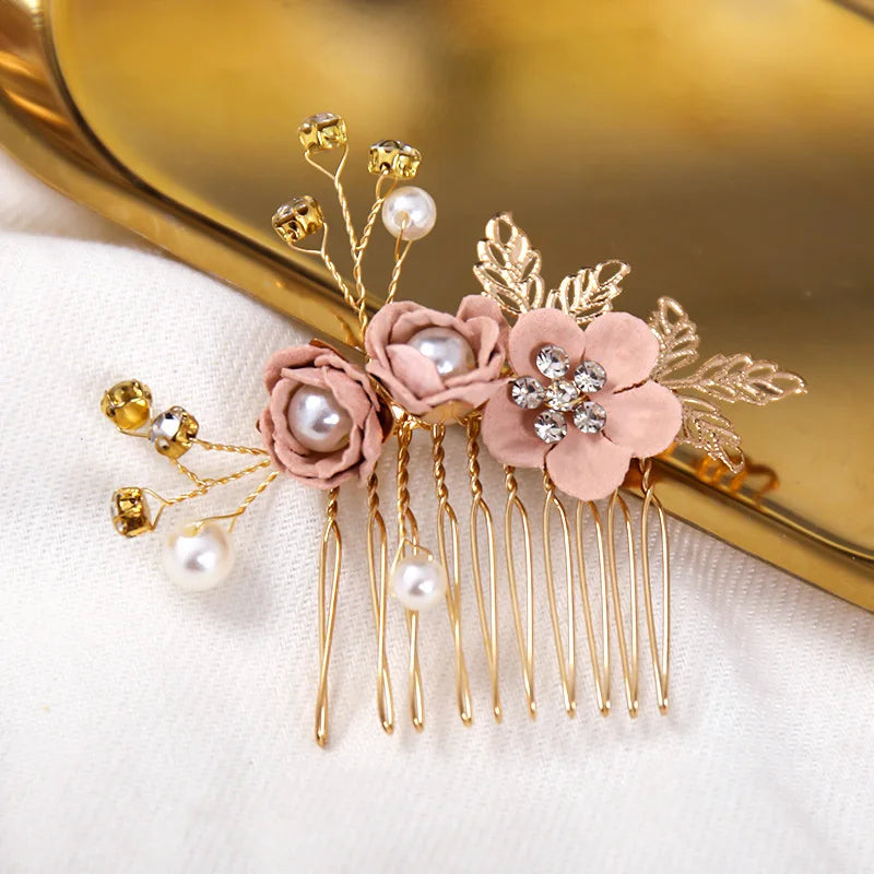 Bride Artificial Flower Beads Side Comb Accessories Jewelry