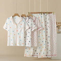 Pajamas Set Pure Cotton Short Sleeve Sleepwear Lingerie Set Floral Home Suit