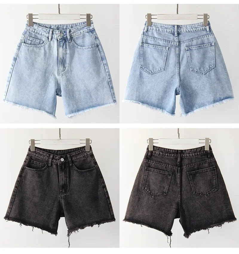 Blue Denim Shorts Women Jeans Long High Waist