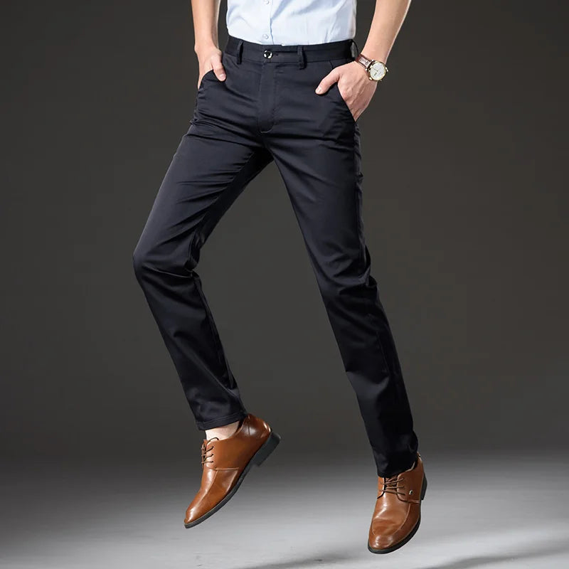 Cotton Stretch Straight Loose Lightweight Pants Men's Business Casual Trousers