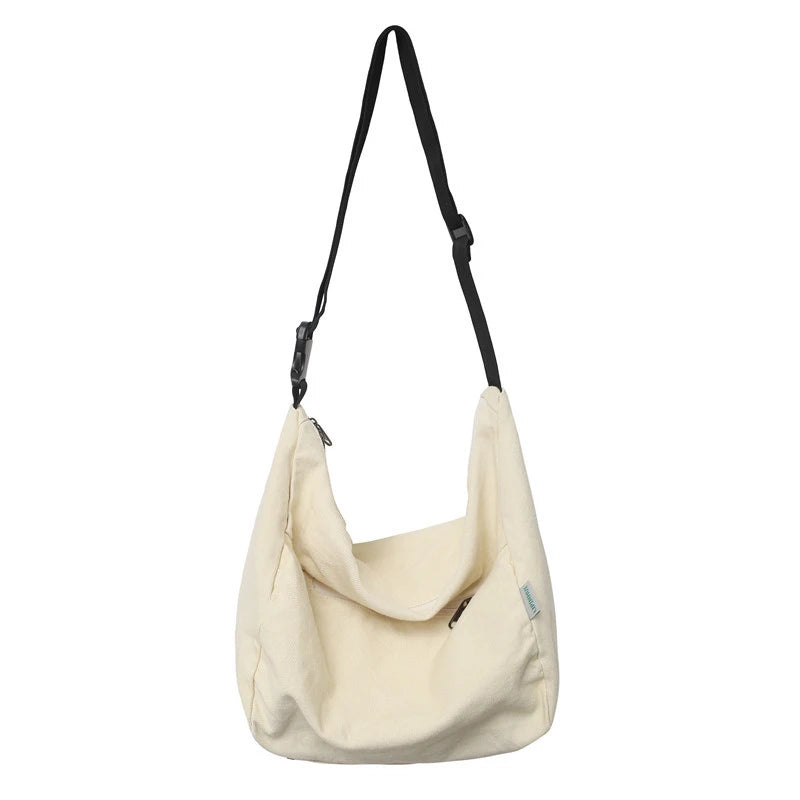 Leisure Canvas Shoulder Bag For Simple Solid Color Large Capacity