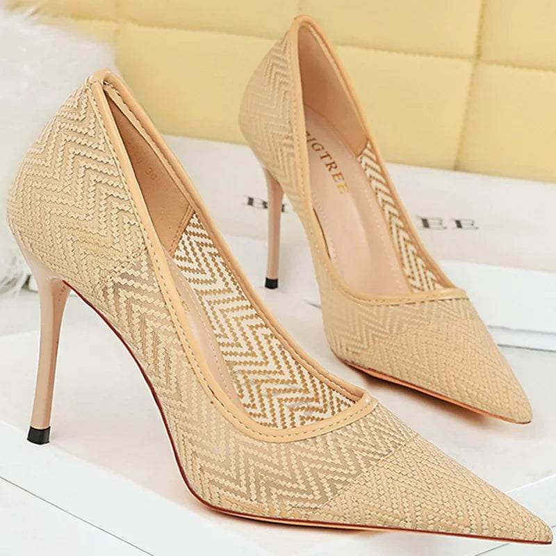 Style 9.5cm High Heels Mesh Sandals Pumps Footwear Office