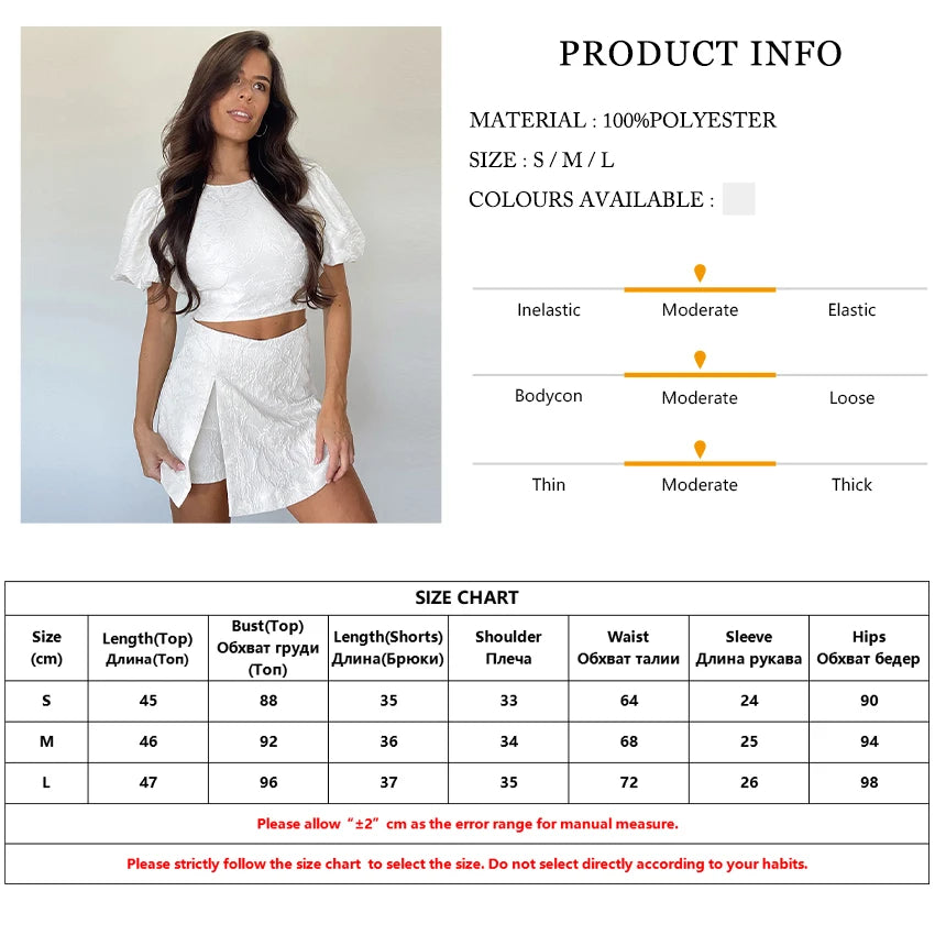 Fashion Loose White 2 Piece Sets Woman Outfit Short Sleeve Crop Top