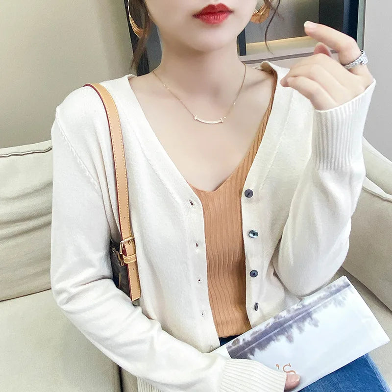 Cardigans Loose Solid Single Breasted V-neck Sweaters Fashion