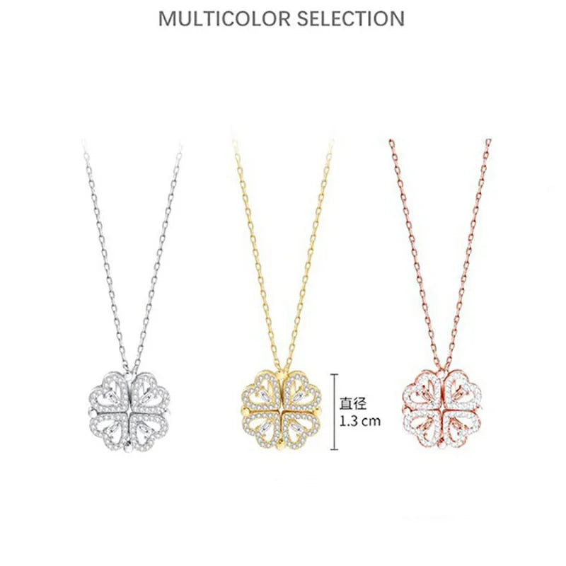 Heart Shaped Four Leaf Clover Pendant Necklace Choker Jewelry