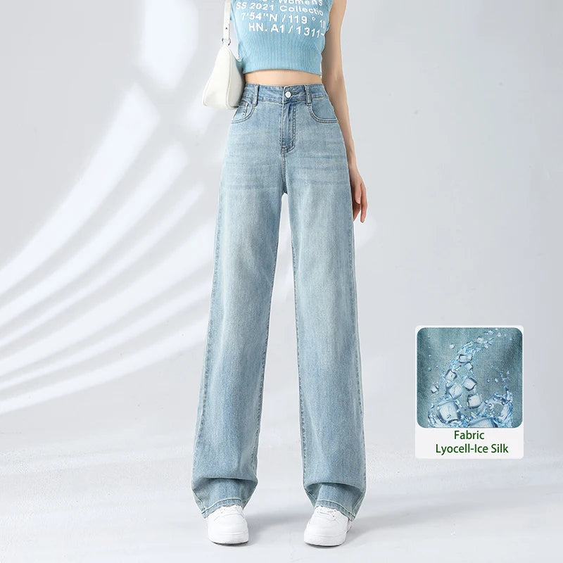 Retro Street Cool Lyocell Ice Silk Wide Leg Jeans